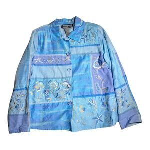 Vtg Y2K Indigo Moon Pastel Blue Lavender Floral Embroidered Patchwork Jacket M